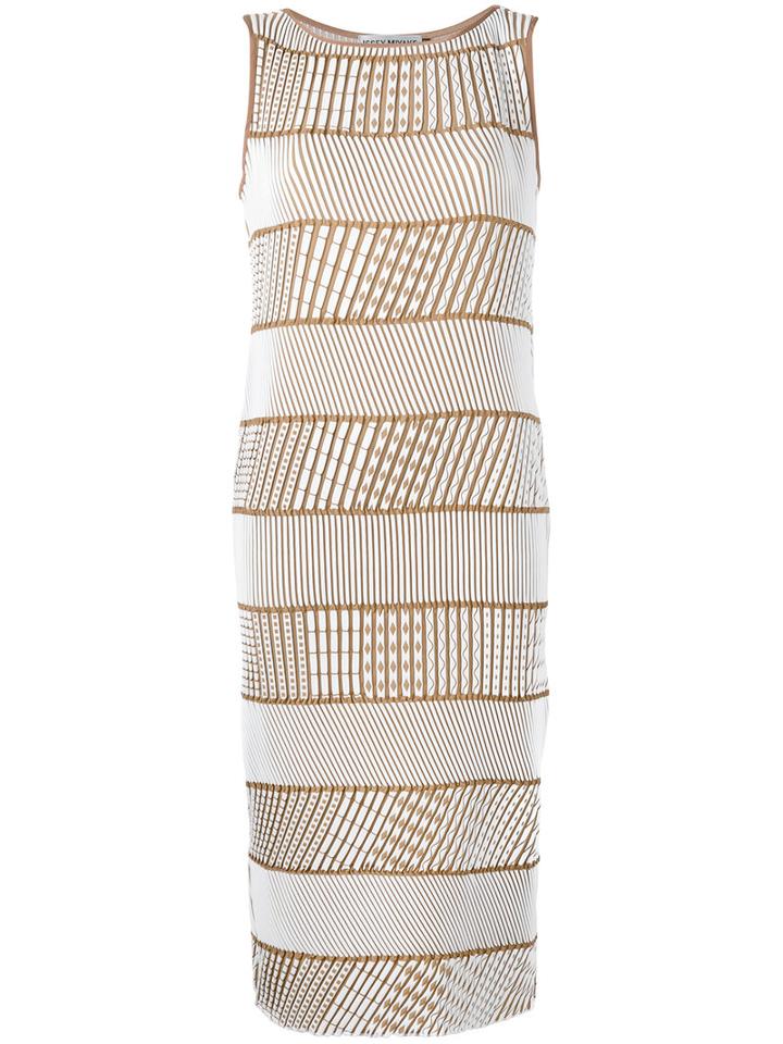 Issey Miyake Ribbed Detail Dress, Women's, Size: 2, Nude/neutrals, Polyester