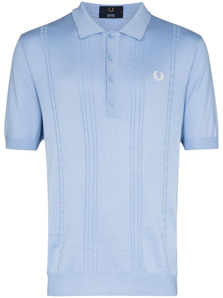 Fred Perry Embroidered Logo Knit Polo Shirt - Blue