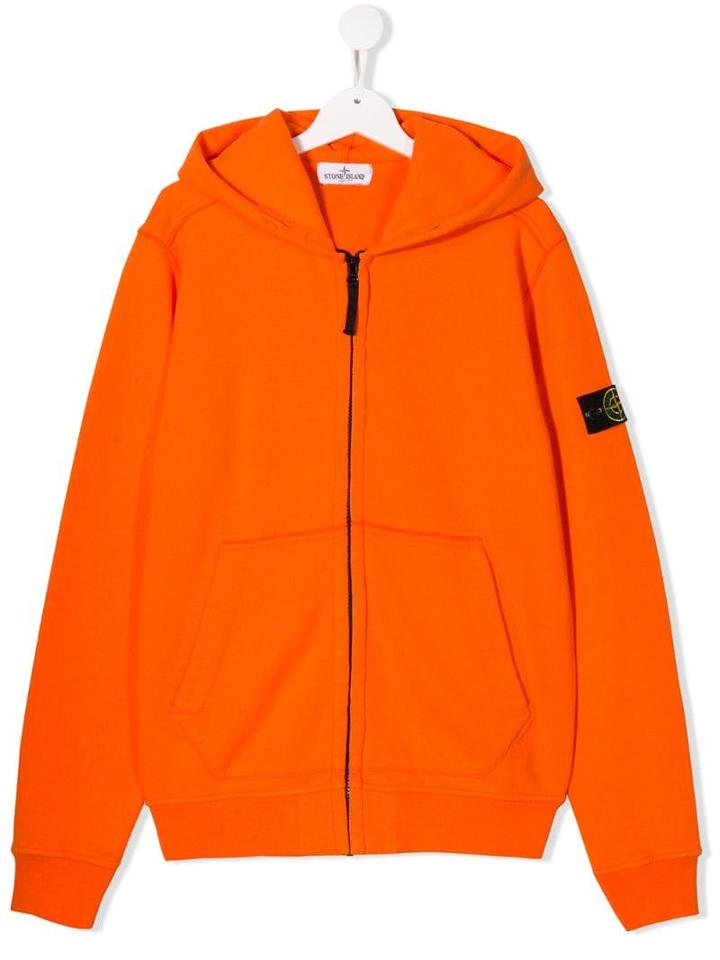 Stone Island Junior Teen Zipped Hoodie - Orange