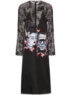 Prada Prada Drs Cn Ls Lce W Frnkstn Prnt Midi - Black