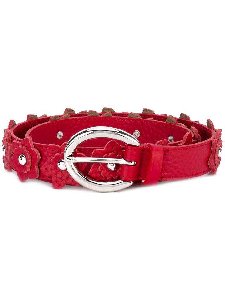 Orciani - Flower Applique Belt - Women - Leather/brass - 80, Red, Leather/brass