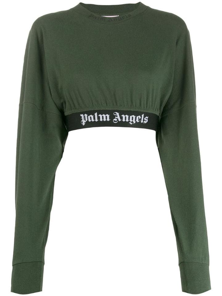 Palm Angels Cropped Logo Sweatshirt - Green