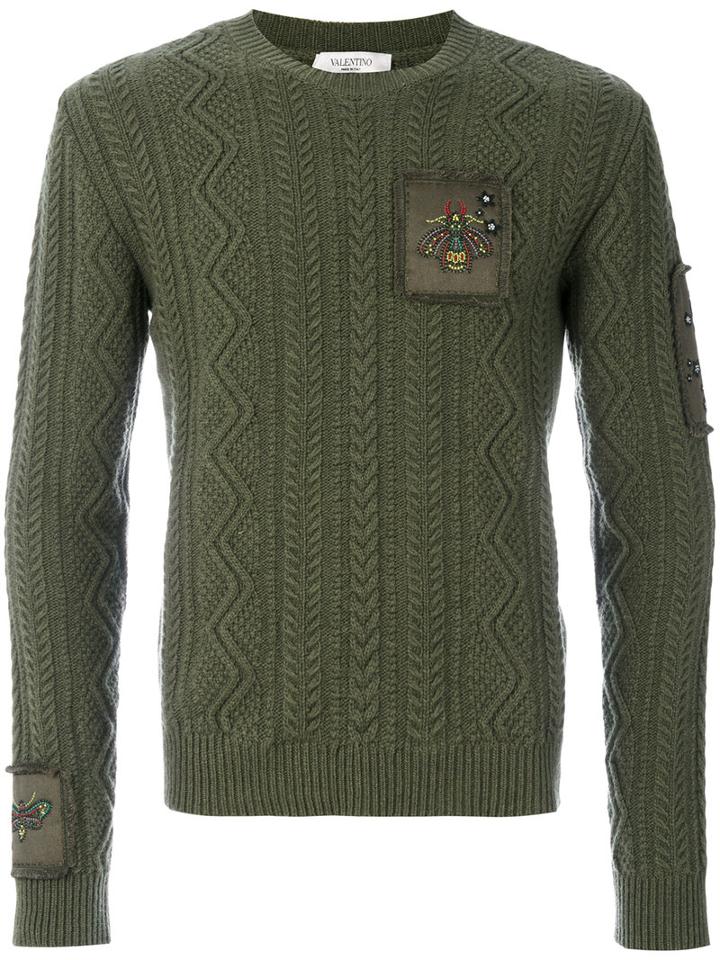 Valentino - Knitted Insect Sweater - Men - Cotton/polyester/cashmere/virgin Wool - M, Green, Cotton/polyester/cashmere/virgin Wool