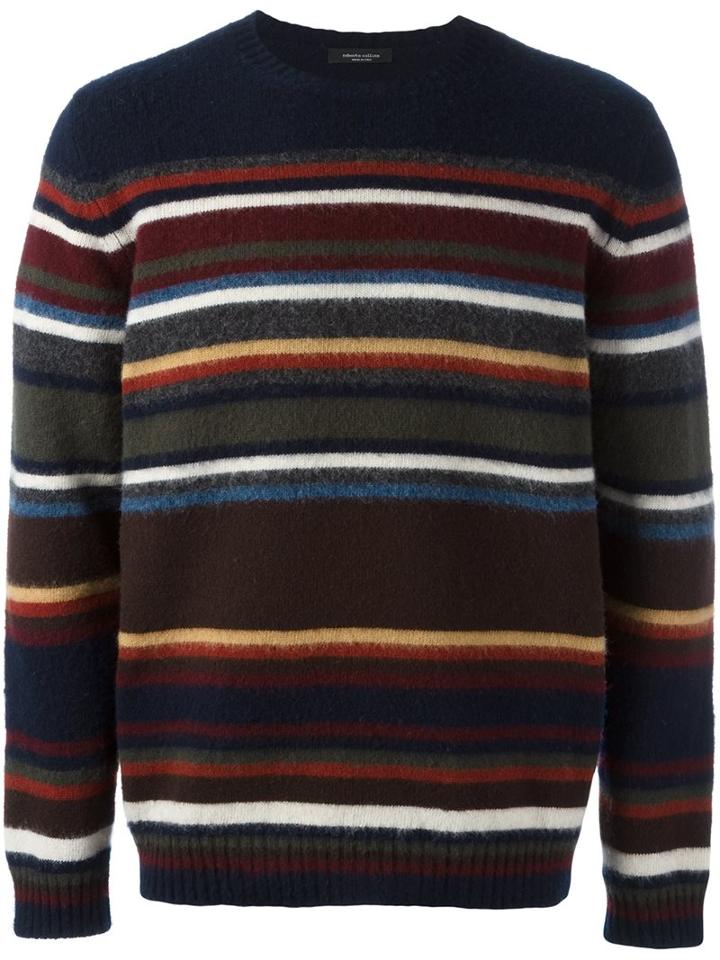 Roberto Collina Striped Jumper, Men's, Size: 48, Wool