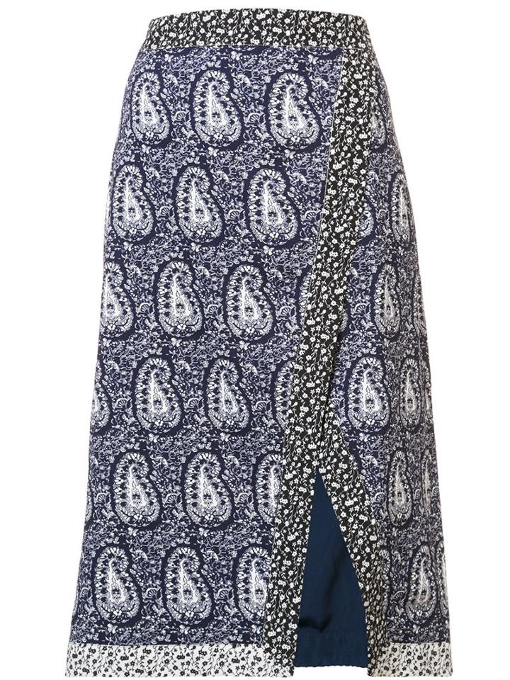 Altuzarra Paisley Slit Pencil Skirt, Women's, Size: 38, Blue, Polyester/silk/viscose