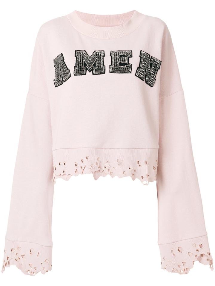 Amen Studded Logo Sweatshirt With Distressed Edges - Pink & Purple