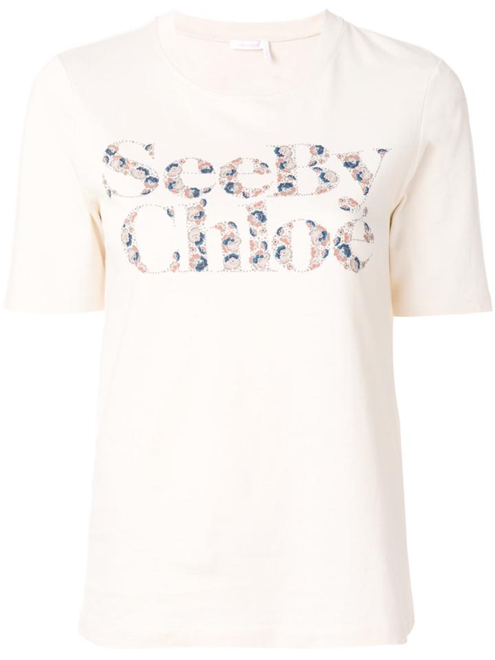 See By Chloé Printed Logo T-shirt - Nude & Neutrals