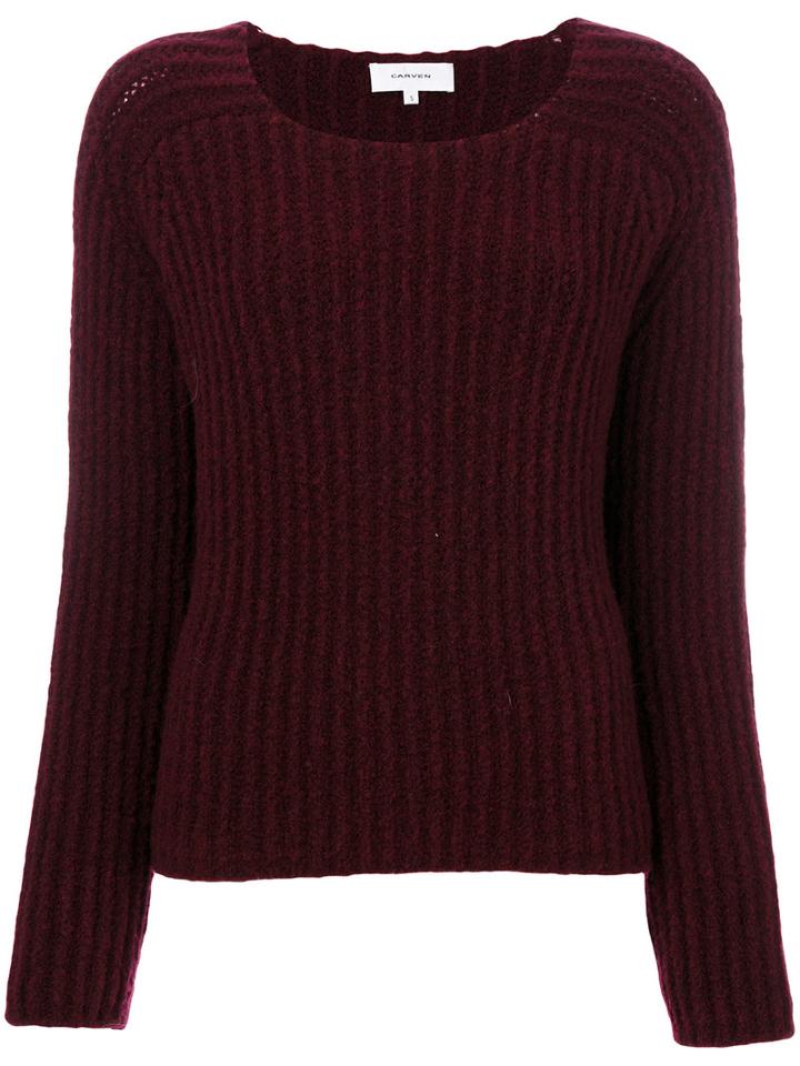 Carven - Embroidered Knitted Top - Women - Polyamide/spandex/elastane/wool - Xs, Red, Polyamide/spandex/elastane/wool
