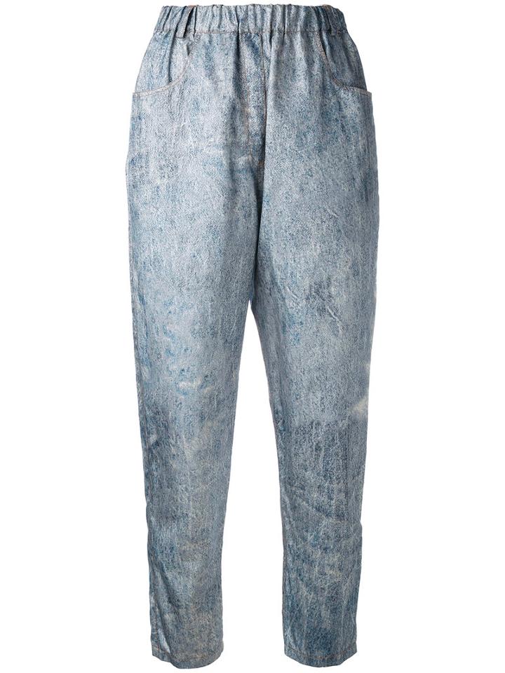 Anntian - Denim Print Trousers - Women - Silk/polyamide/polyester - M, Blue, Silk/polyamide/polyester