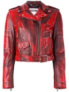Moschino Trompe-l'oeil Biker Jacket, Women's, Size: 40, Red, Sheep Skin/shearling/polyester/rayon