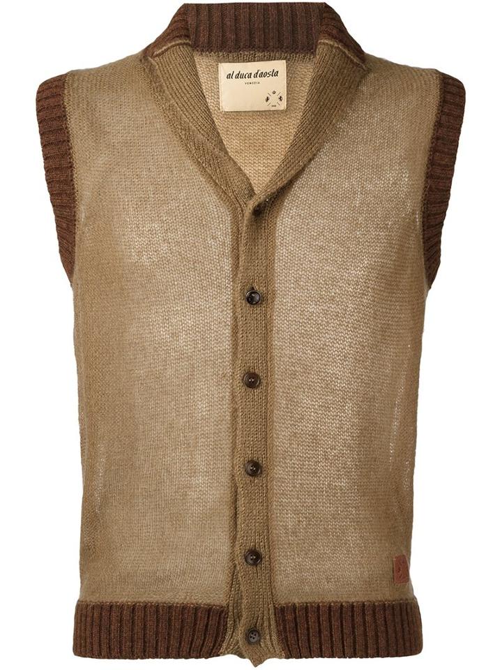 Al Duca D'aosta 1902 Shawl Neck Knit Gilet, Men's, Size: Medium, Nude/neutrals, Acrylic/polyamide/mohair/wool