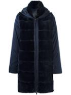 Guy Laroche Vintage Detachable Sleeve Padded Coat, Women's, Size: 44, Blue, Mink Fur/rabbit Fur/nylon/feather Down
