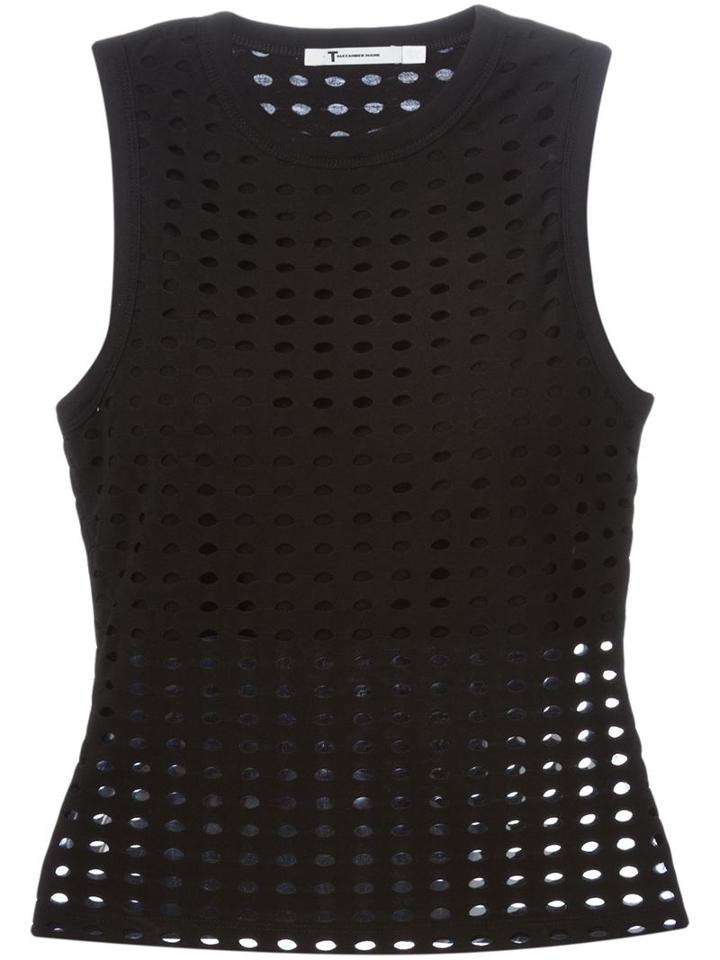 T By Alexander Wang Perforated Tank Top, Women's, Size: M, Black, Polyester/rayon/spandex/elastane