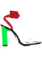Off-white Stripy Heeled Sandals - Green