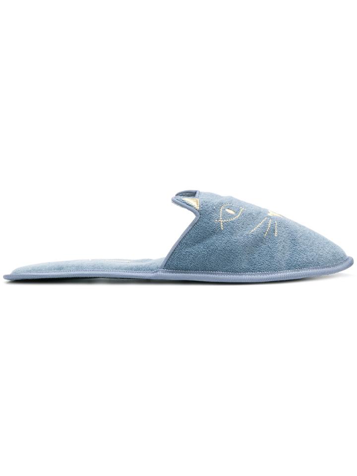 Charlotte Olympia House Cats Slippers - Blue