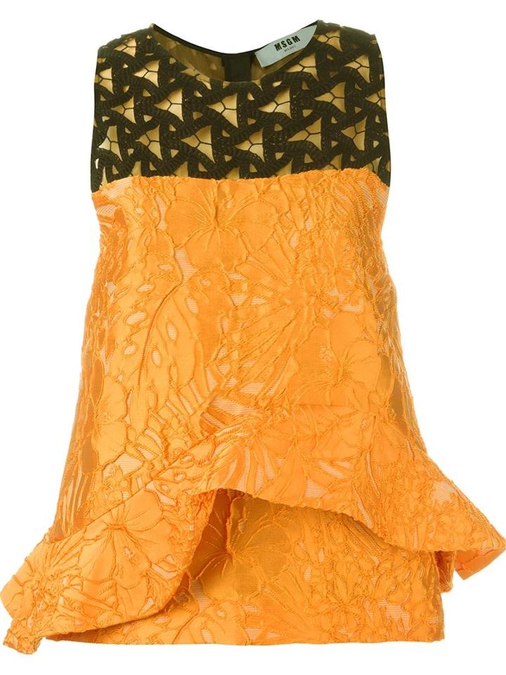 Msgm Ruffle Detail Sleeveless Top, Women's, Size: 44, Yellow/orange, Polyester/polyamide/polyacrylic