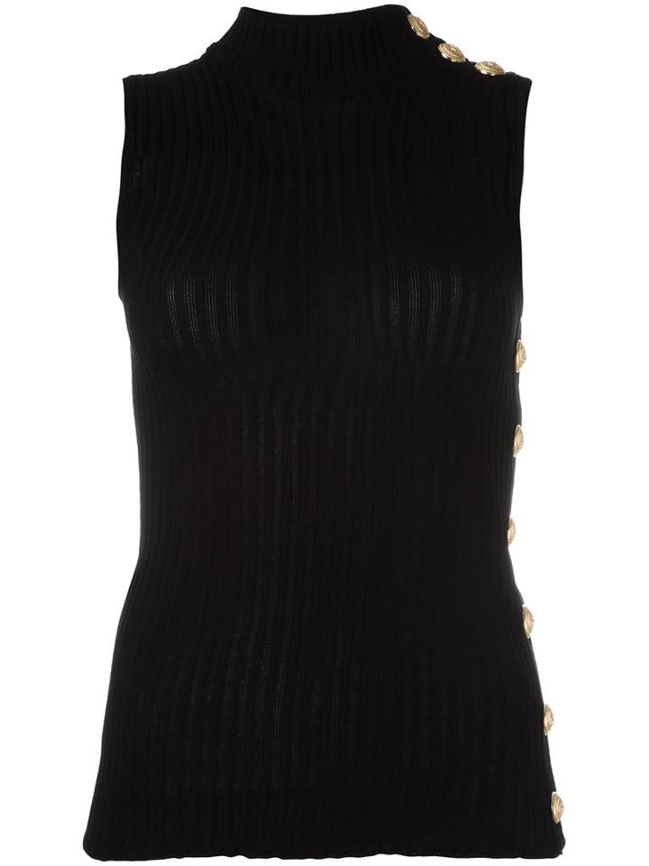 Balmain Ribbed Tank Top, Women's, Size: 40, Black, Cotton