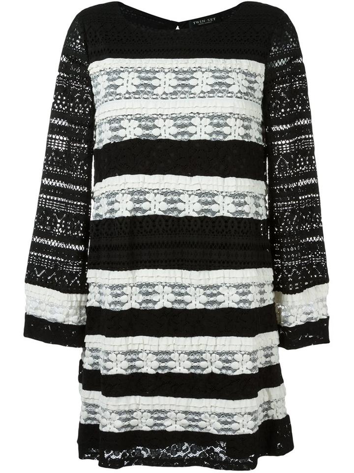 Twin-set Striped Knit Dress, Women's, Size: Medium, Black, Polyester/polyamide/cotton/spandex/elastane