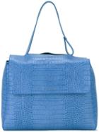 Orciani Crocodile Effect Shoulder Bag, Women's, Blue, Leather