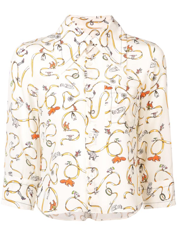 Marni Printed Cropped Sleeve Shirt - White
