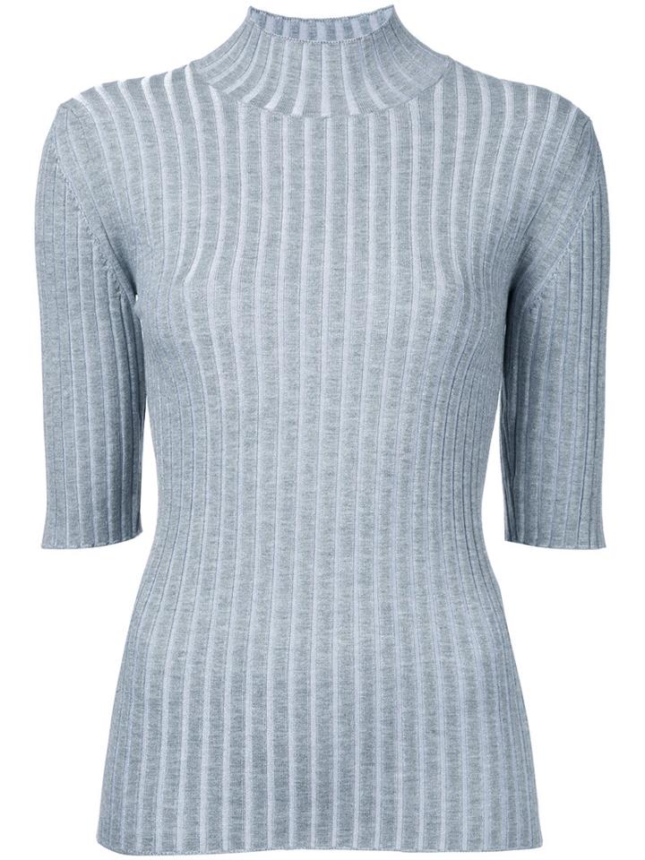 Le Ciel Bleu - Ribbed Detail Top - Women - Polyester/rayon - 36, Grey, Polyester/rayon