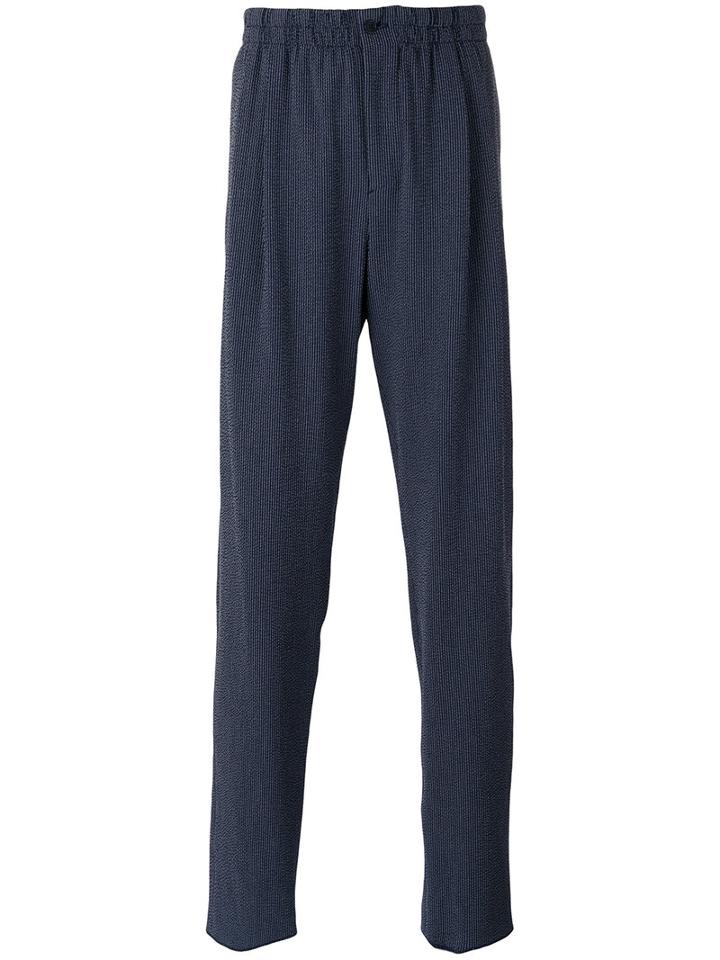 Giorgio Armani Fantasia Striped Seersucker Trousers, Men's, Size: 54, Blue, Cotton/spandex/elastane/virgin Wool
