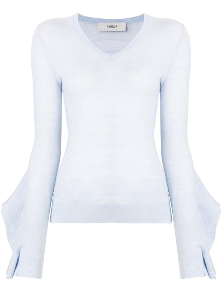 Pringle Of Scotland Frill Sleeve V-neck Sweater - Blue