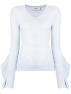 Pringle Of Scotland Frill Sleeve V-neck Sweater - Blue