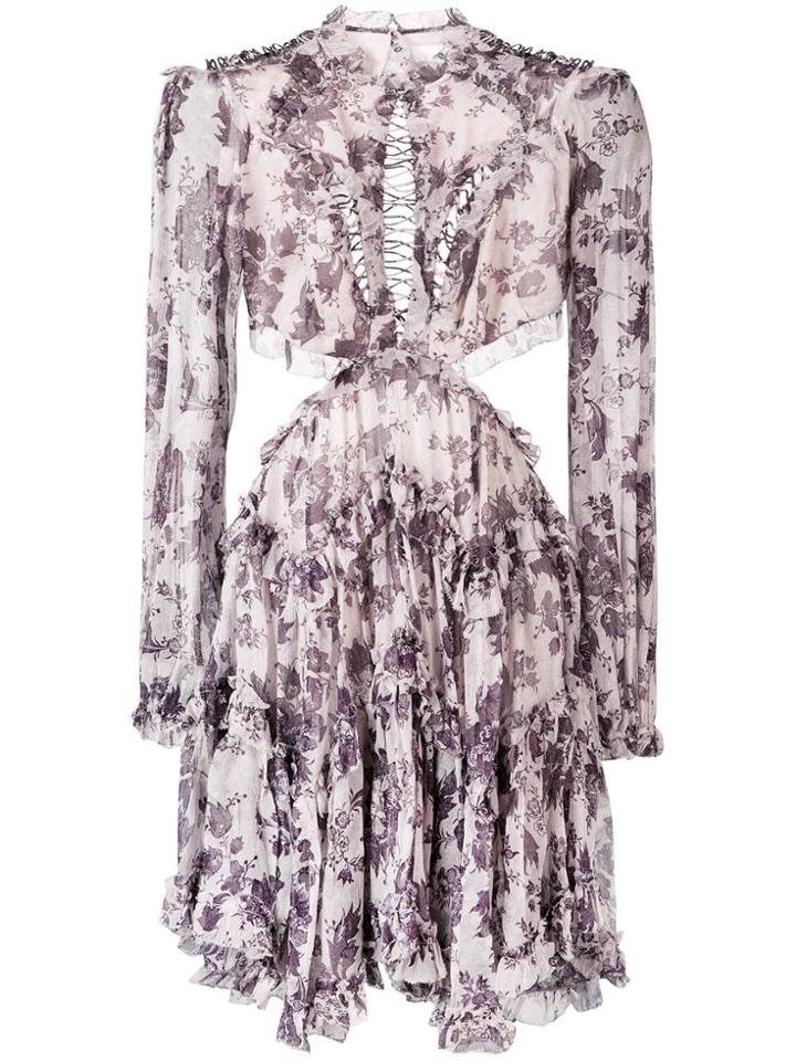 Zimmermann Printed Cut-out Mini Dress - Grey
