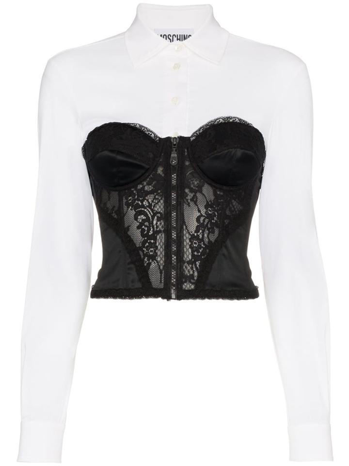 Moschino Long Sleeve Shirt With Lace Corset - White