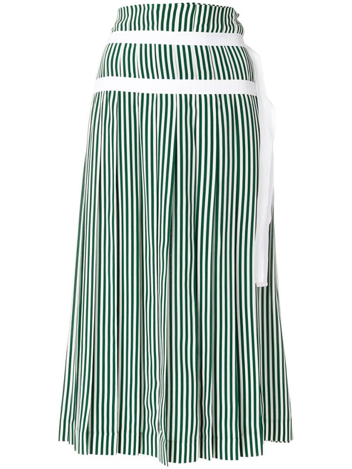 Joseph Striped Pleated Skirt With Double Belt Detail - Green