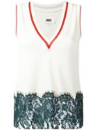 Mm6 Maison Margiela - Lace Hem Vest Top - Women - Cotton/viscose/polyimide - Xs, Women's, Nude/neutrals, Cotton/viscose/polyimide