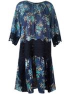 Twin-set Lace Detail Floral Dress, Women's, Size: 44, Blue, Cotton/polyester
