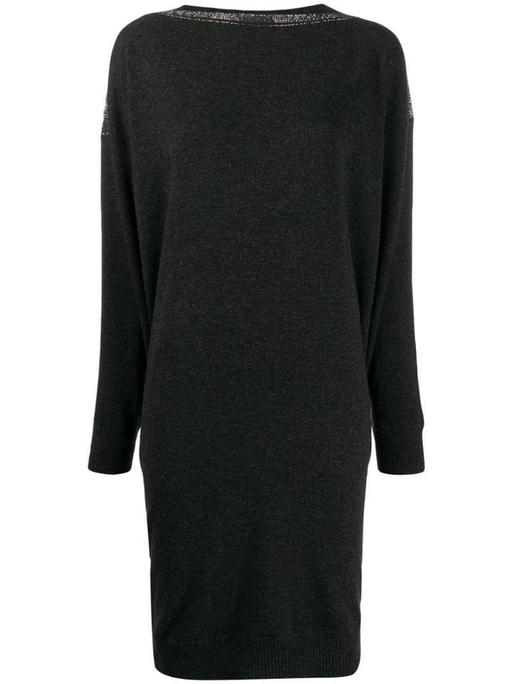 Gentry Portofino Rhinestone-embellished Knitted Dress - Grey