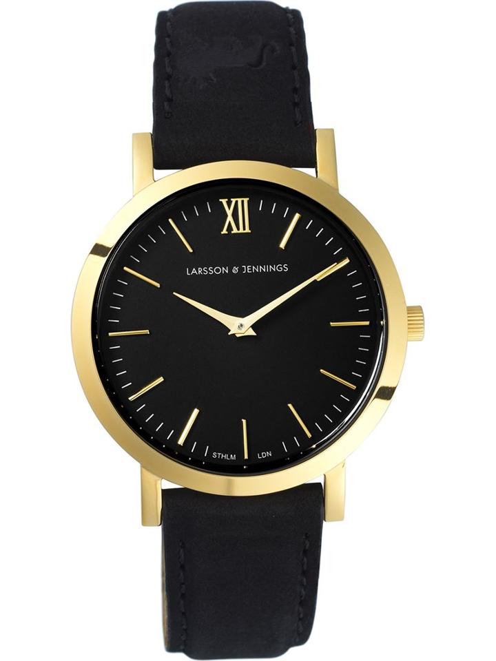 Larsson & Jennings Liten Watch, Women's, Black, Leather/crystal/gold Plated Brass