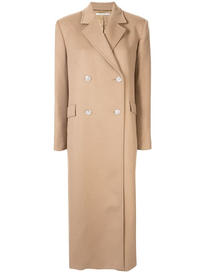 Alessandra Rich Embellished Button Midi Coat - Brown