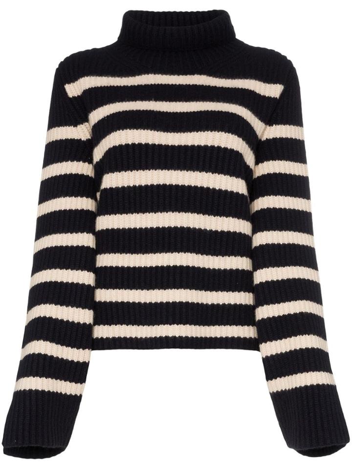 Khaite Molly Knit Striped Cashmere Turtleneck - White