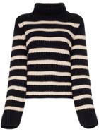 Khaite Molly Knit Striped Cashmere Turtleneck - White