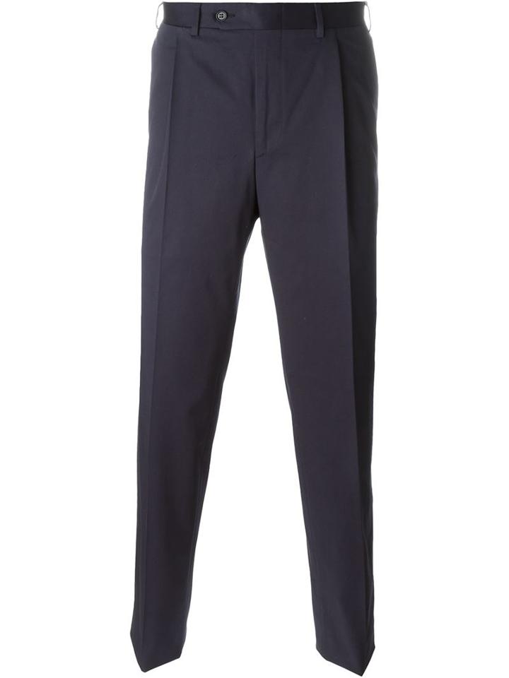 Canali Tailored Trousers, Men's, Size: 46, Blue, Cotton/rubber