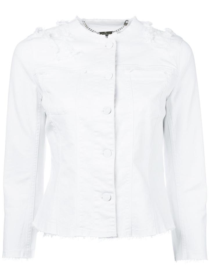 7 For All Mankind - Frayed Detail Denim Jacket - Women - Cotton/spandex/elastane - L, White, Cotton/spandex/elastane