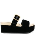 Prada Open Toe Flatform Sandals - Black