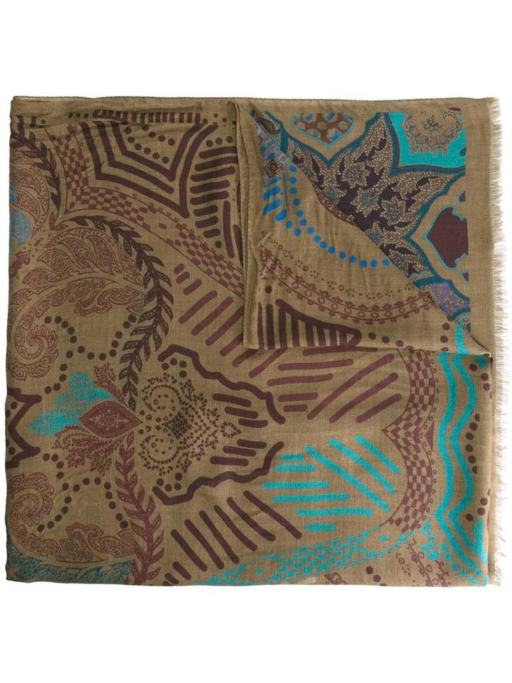 Etro Abstract Print Scarf, Men's, Brown, Cashmere/modal