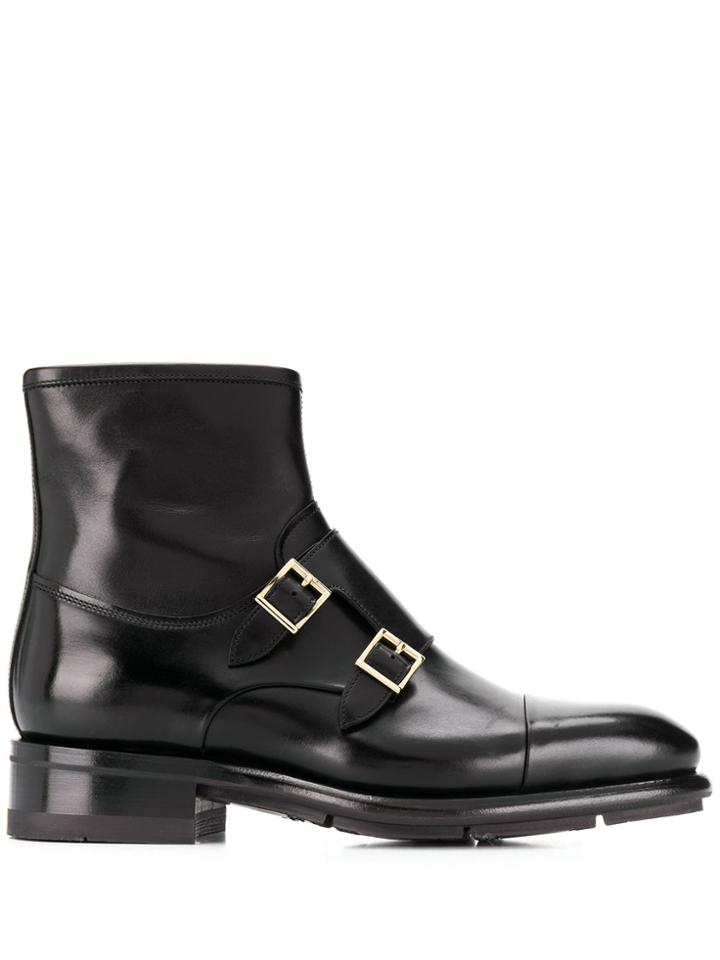 Santoni Moccasin Monk Strap Boots - Black
