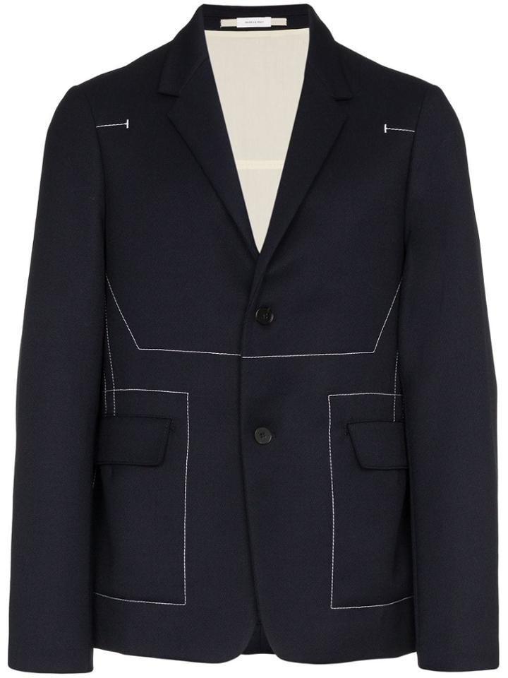 Jil Sander Top Stitch Virgin Wool Blazer - Blue