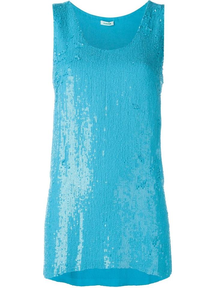 P.a.r.o.s.h. Oversized Top With Sequin Embellished Front, Women's, Size: Small, Blue, Viscose/pvc