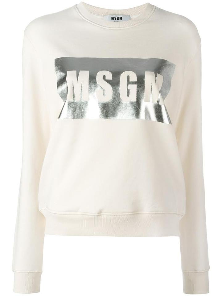 Msgm Metallic Logo Print Sweatshirt, Women's, Size: Small, Nude/neutrals, Cotton