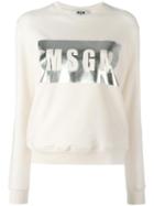 Msgm Metallic Logo Print Sweatshirt, Women's, Size: Small, Nude/neutrals, Cotton