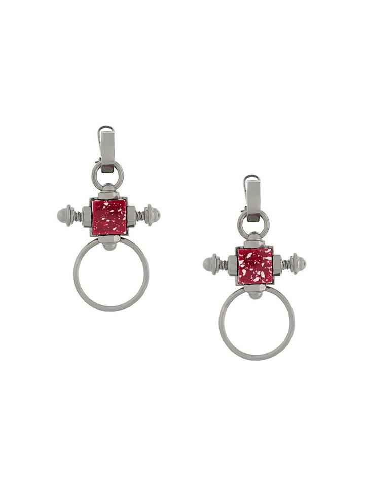 Eshvi Double Ring Hematite Earrings, Women's