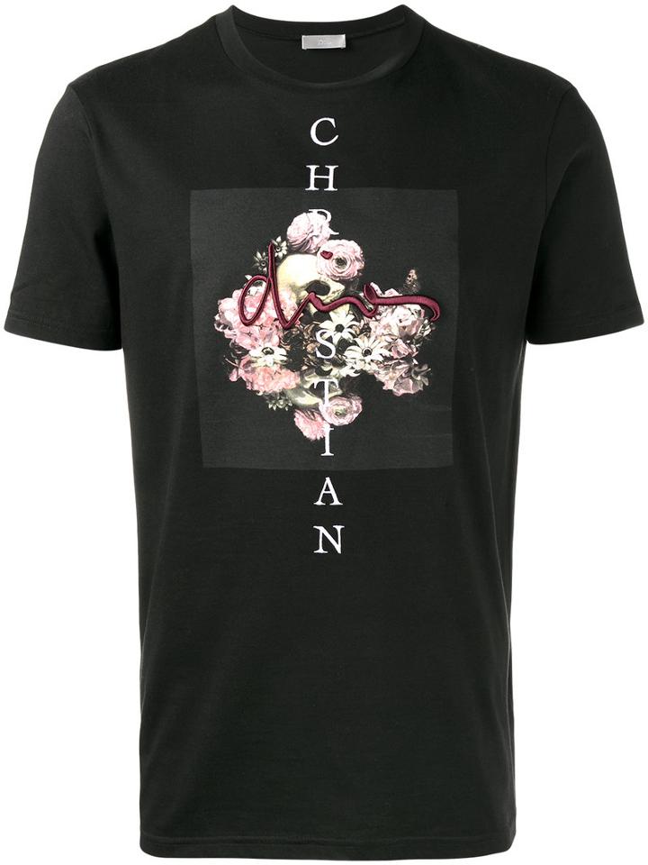 Dior Homme Flower And Skull T-shirt, Men's, Size: Large, Black, Cotton