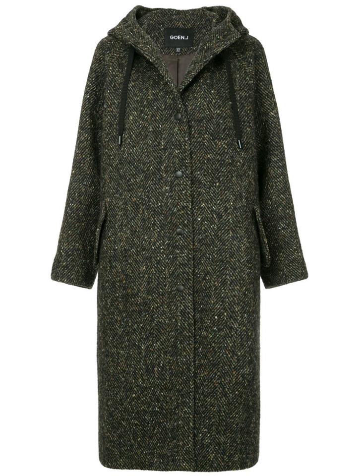 Goen.j Hooded Herringbone Coat - Brown